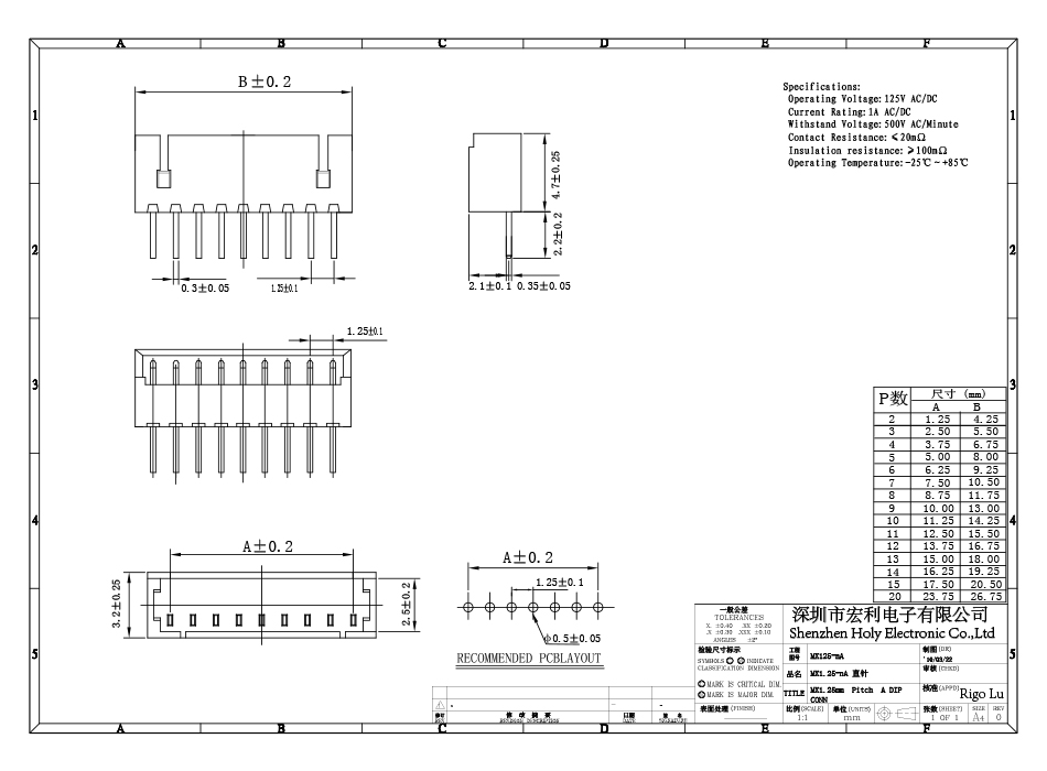 網(wǎng)絡機頂盒1.25直針180度針座立式直插1.25mm間距3P接插件連接器,宏利